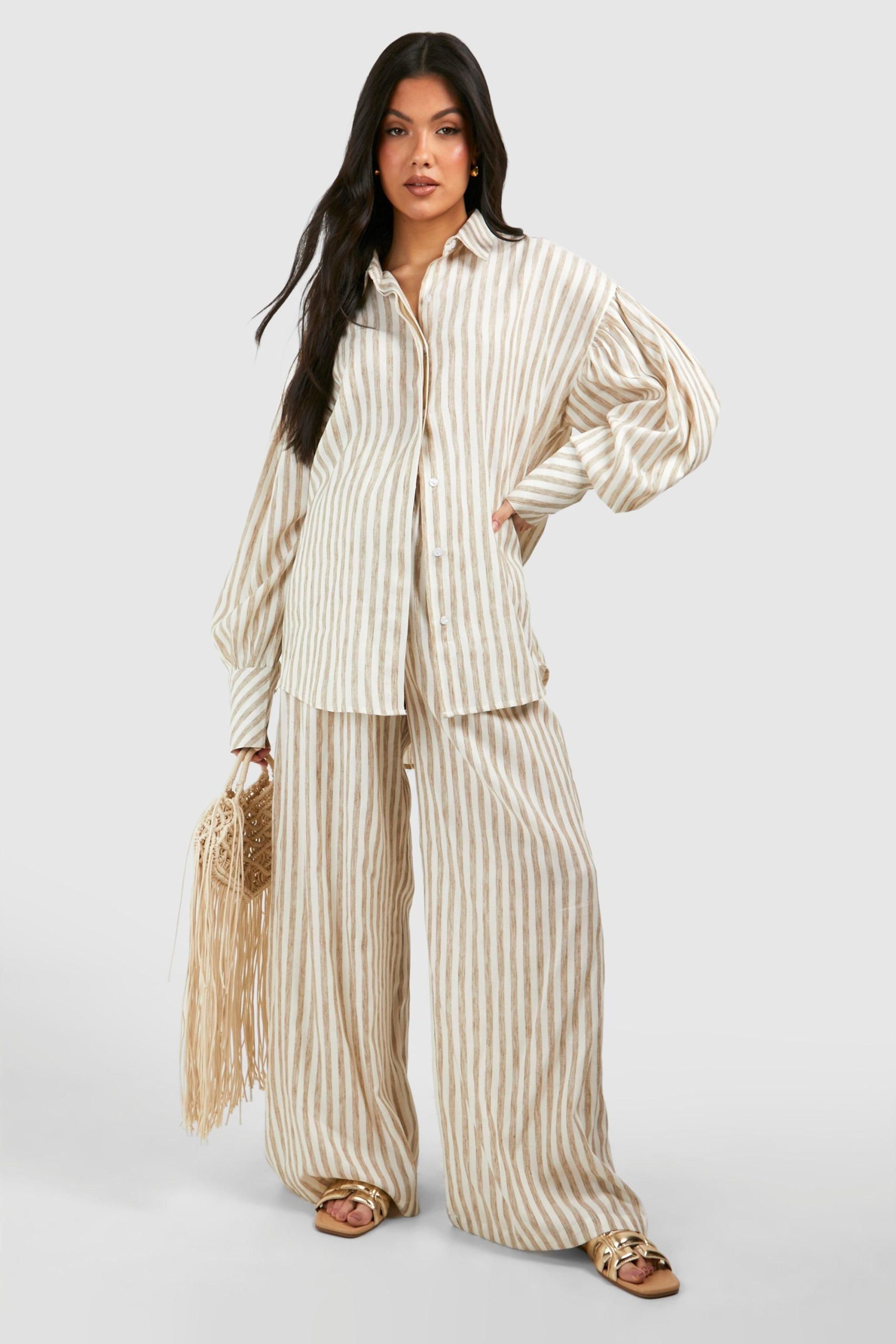 Maternity Stripe Linen Look Oversized Shirt - Image 3