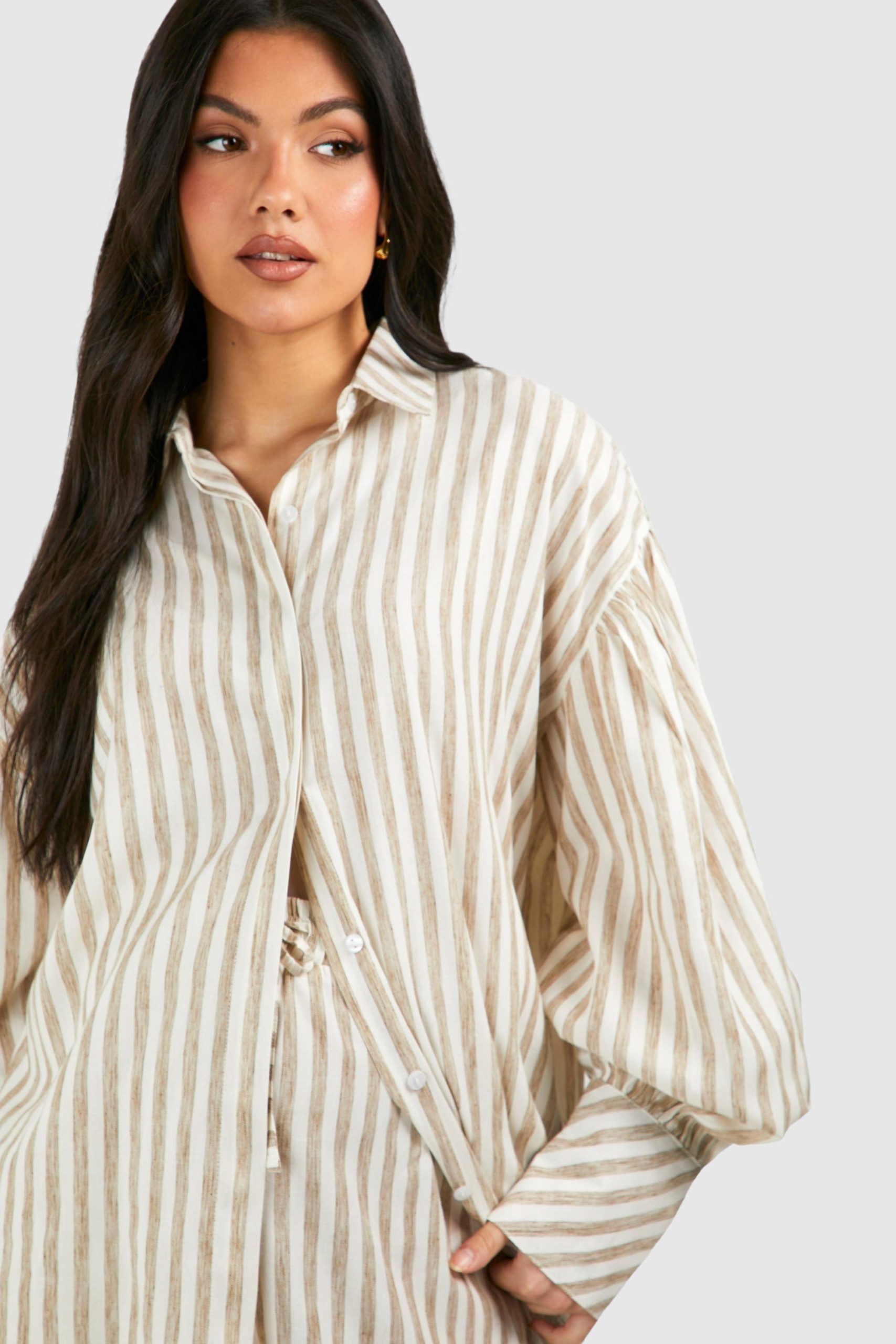 Maternity Stripe Linen Look Oversized Shirt - Image 4