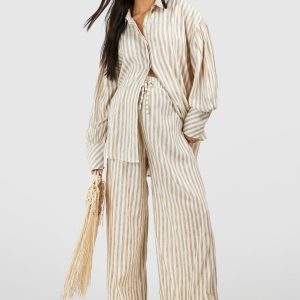 Maternity Linen Look Stripe Straight Leg Trouser