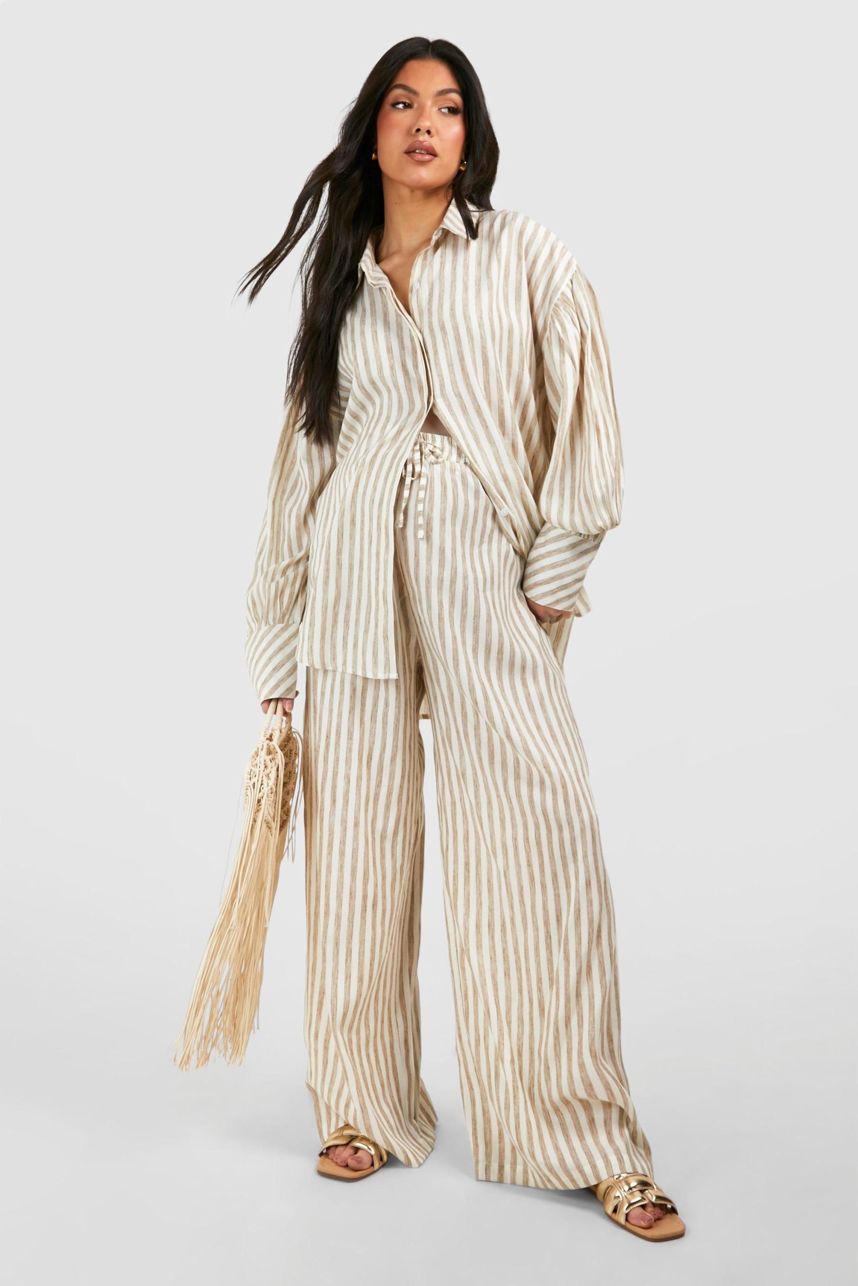 Maternity Linen Look Stripe Straight Leg Trouser