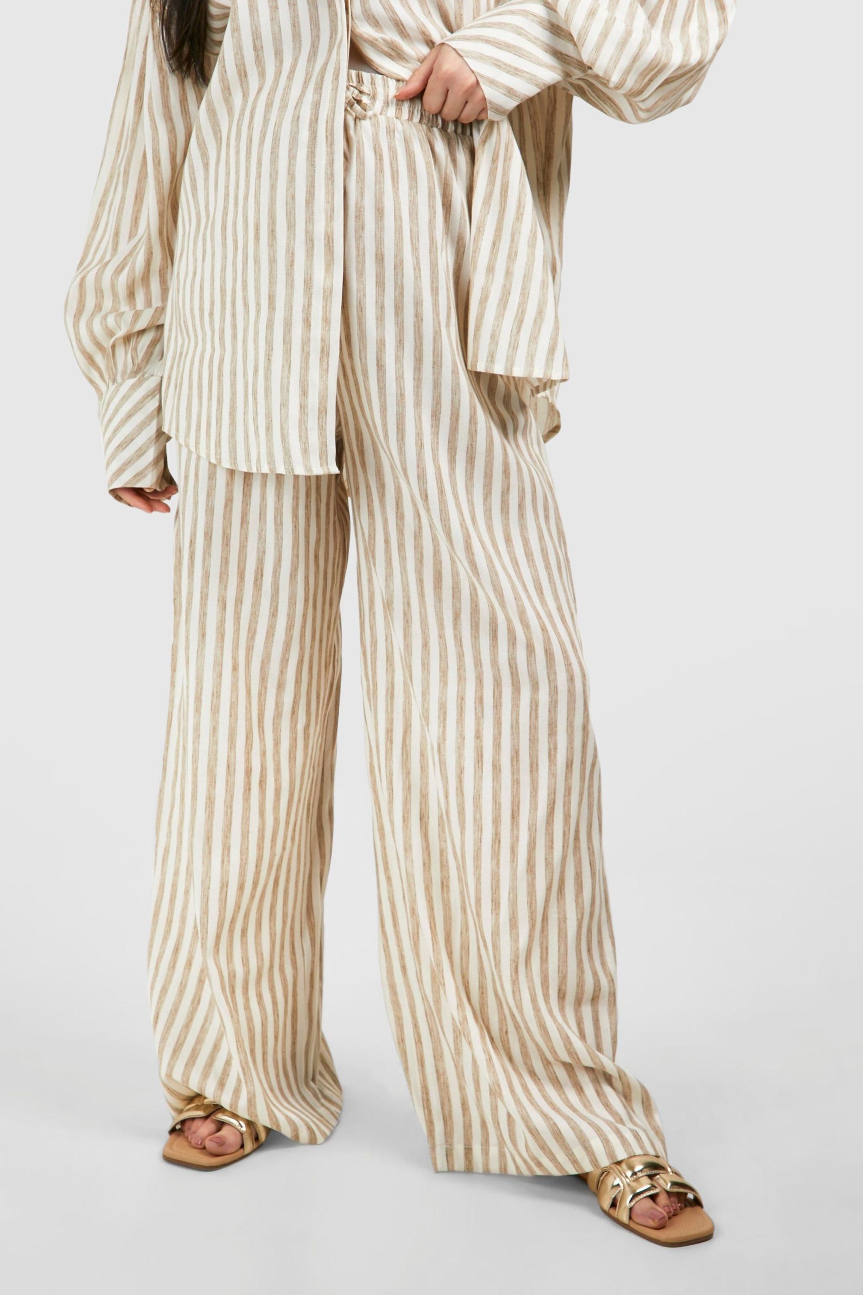 Maternity Linen Look Stripe Straight Leg Trouser - Image 4