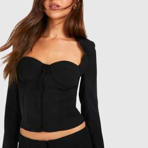 Woven Structured Sweetheart Neck Top
