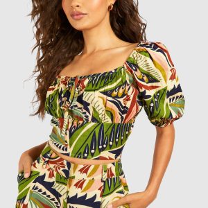 Bohemian Print Linen Look Crop