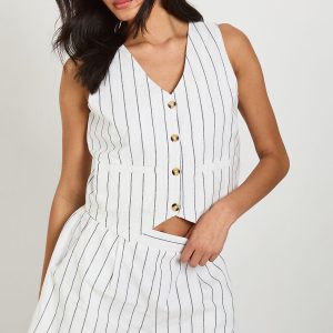 Linen Look Striped Waistcoat & Relaxed Fit Shorts