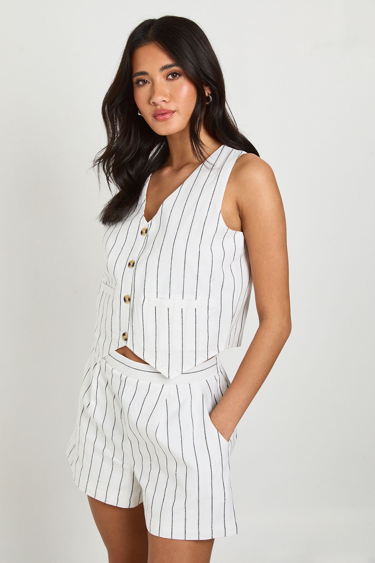 Linen Look Striped Waistcoat & Relaxed Fit Shorts - Image 3
