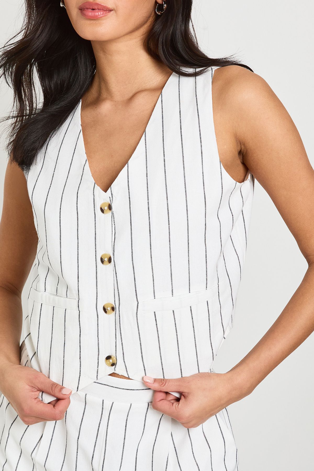Linen Look Striped Waistcoat & Relaxed Fit Shorts - Image 4