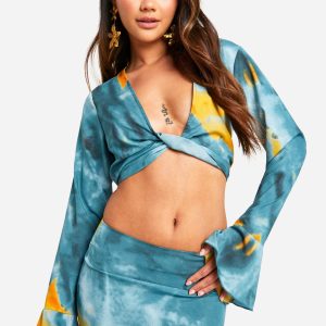 Tonal Tie Dye Twist Front Crop