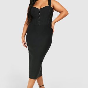 Plus Bandage Hook & Eye Split Midi Dress