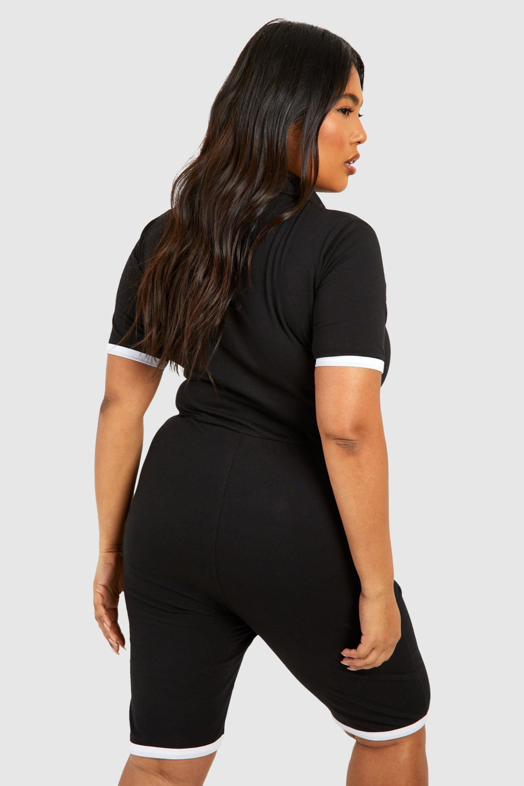 Plus Contrast Button Down Cotton Playsuit - Image 2