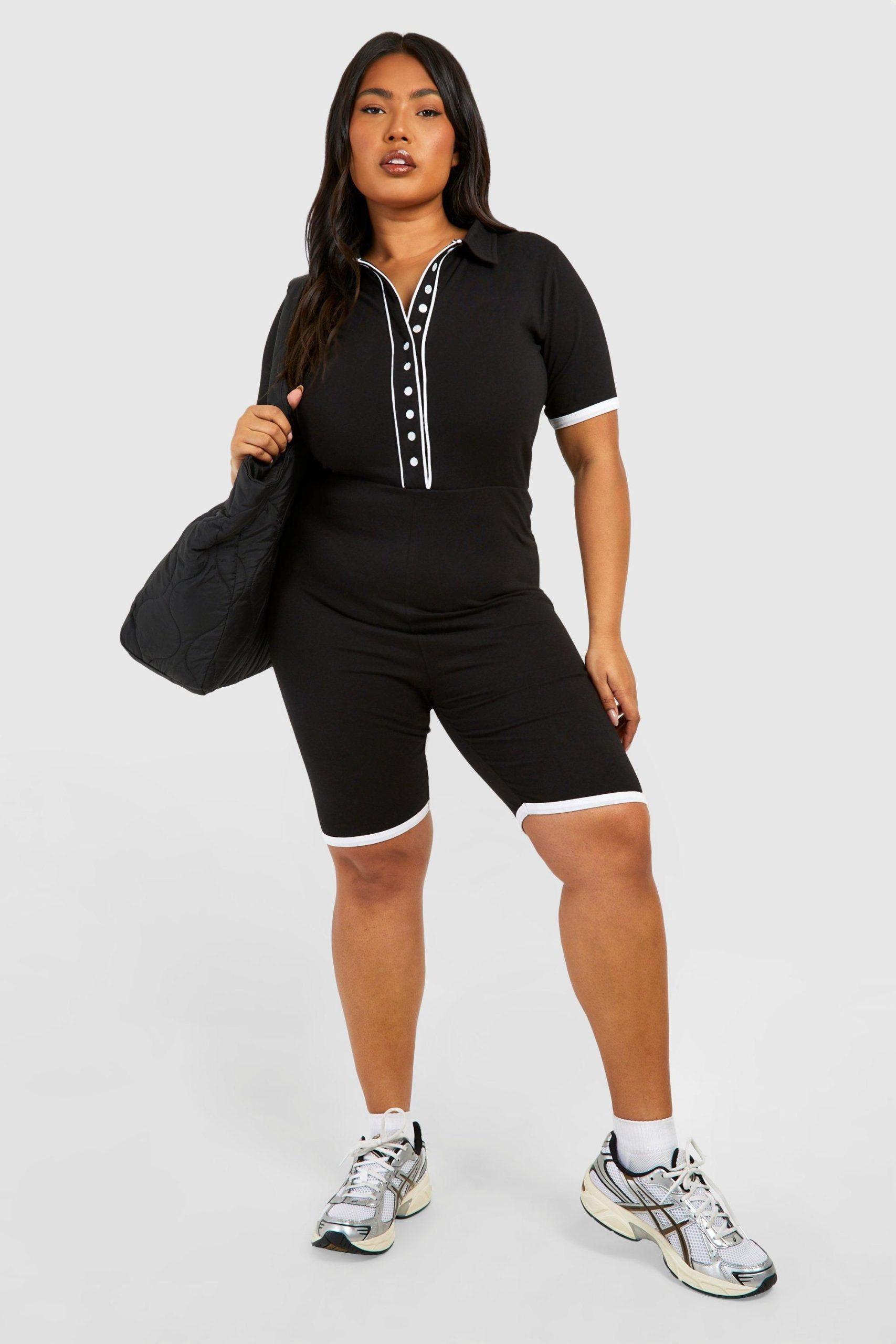 Plus Contrast Button Down Cotton Playsuit - Image 3