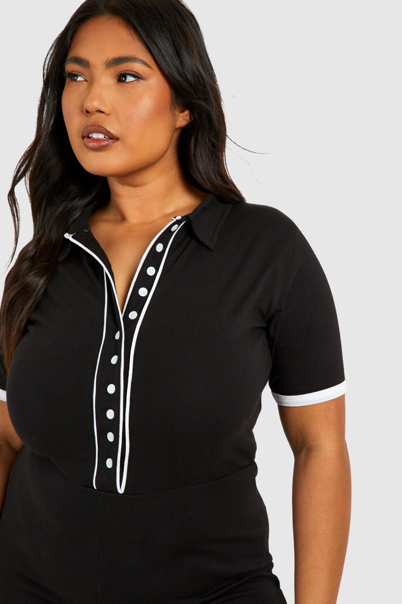 Plus Contrast Button Down Cotton Playsuit - Image 4