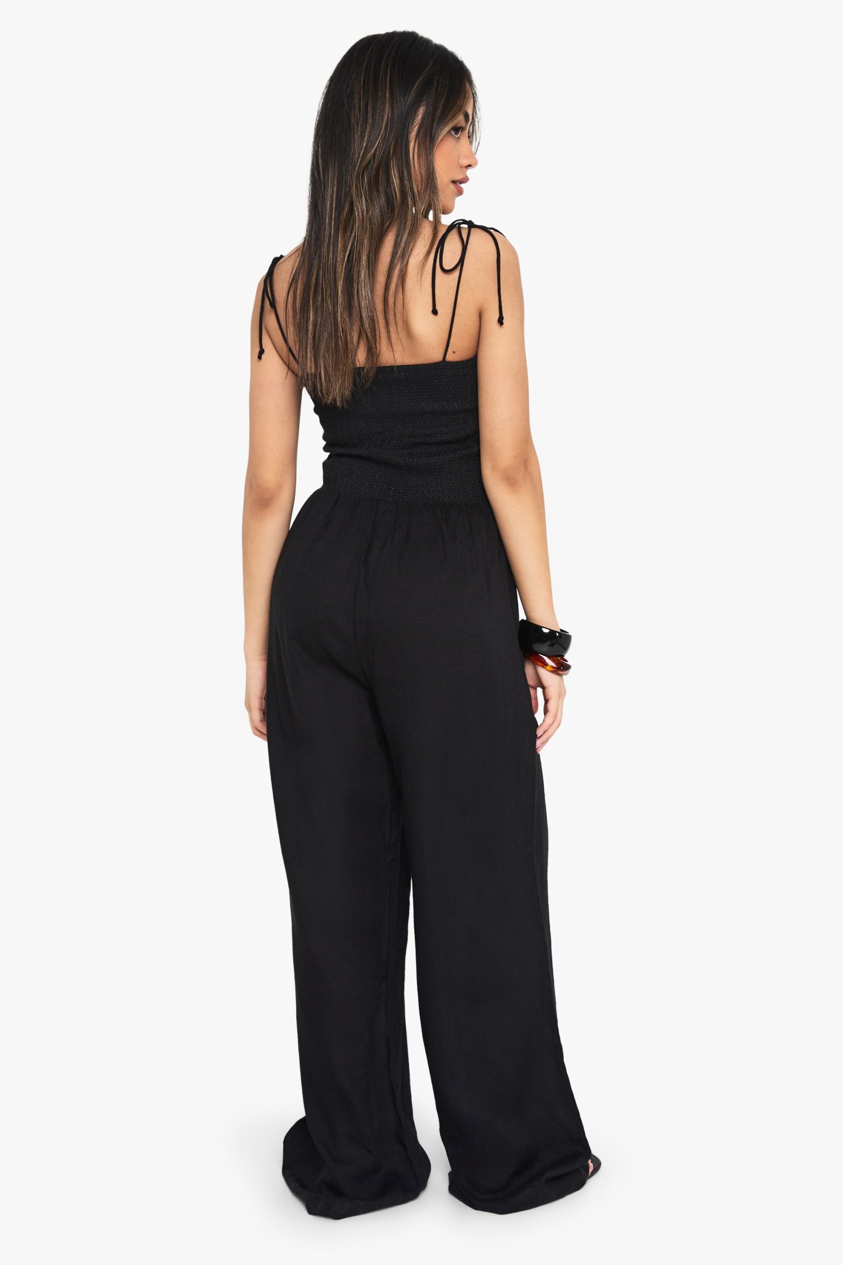Linen Look Shirred Bandeau Jumpsuit - Image 2