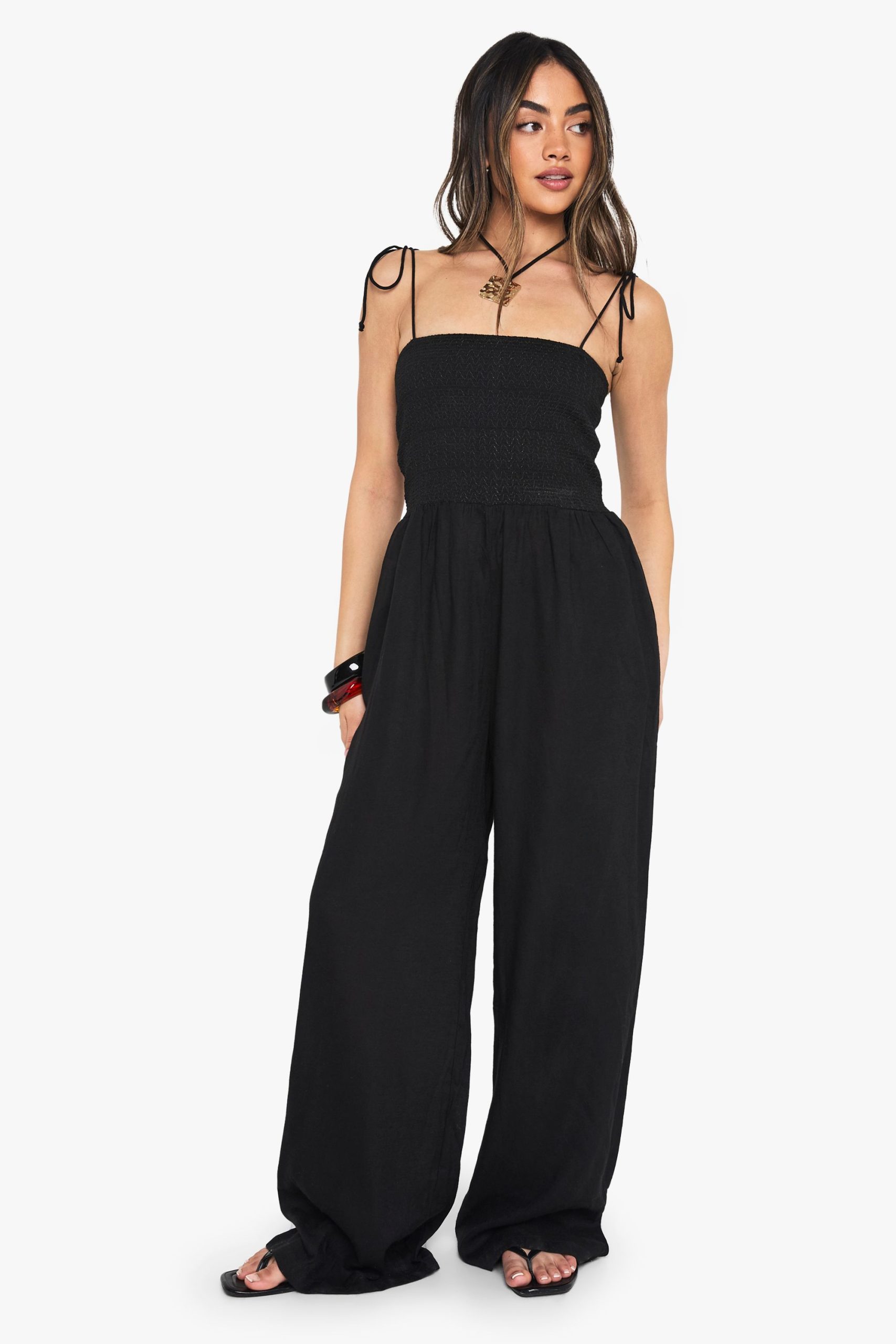 Linen Look Shirred Bandeau Jumpsuit - Image 3