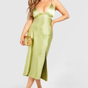 Plus Satin Cross Back Midi Slip Dress