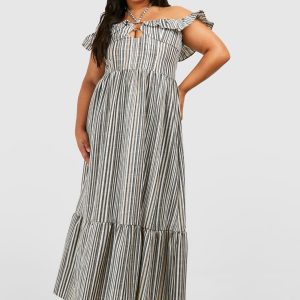 Plus Stripe Halterneck Tiered Maxi Dress