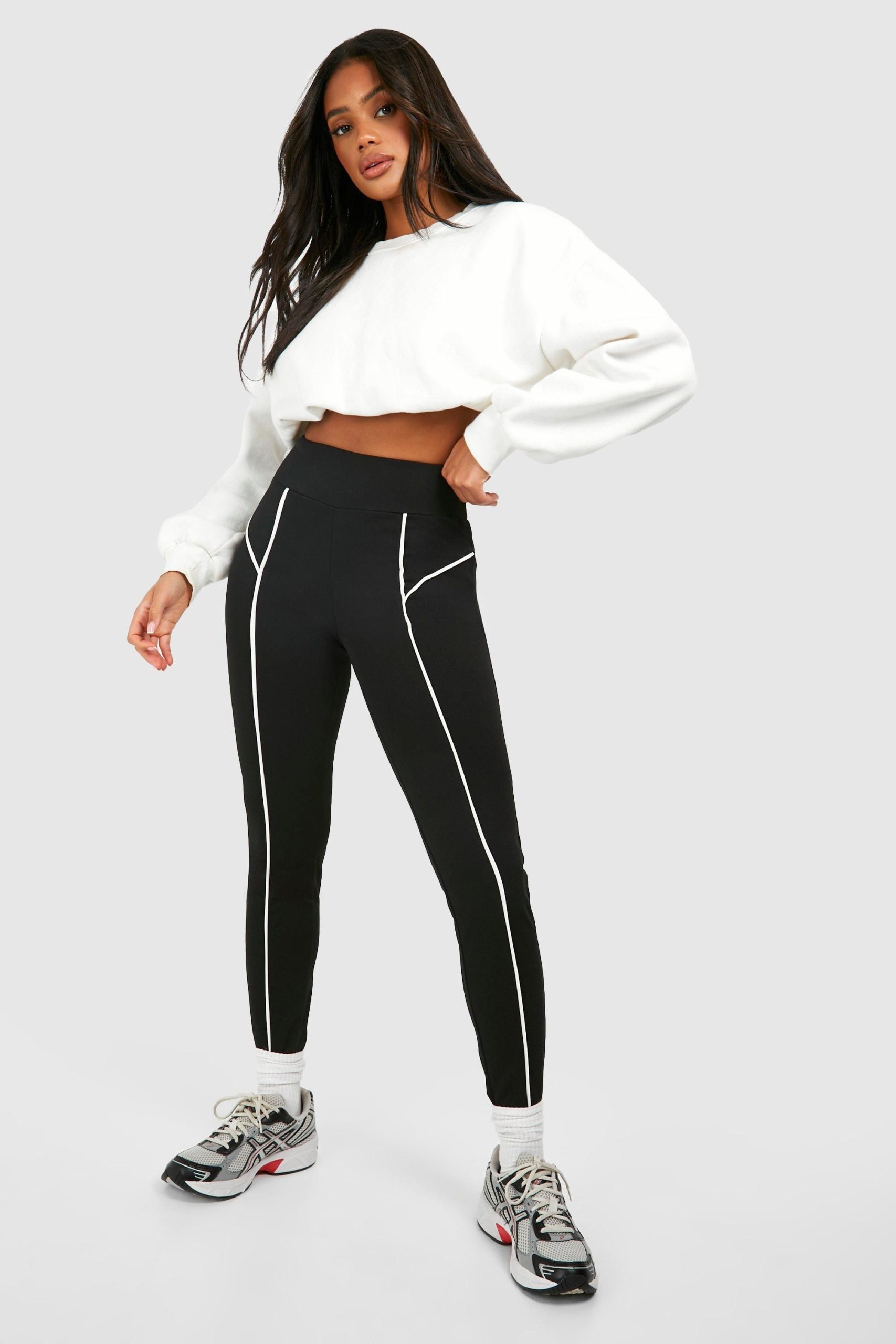 Black Contrast Binding Leggings - Image 3