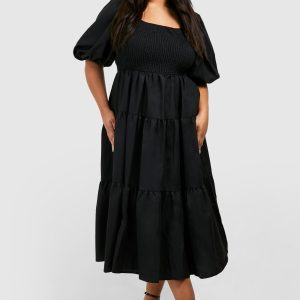 Plus Tiered Shirred Midaxi Smock Dress