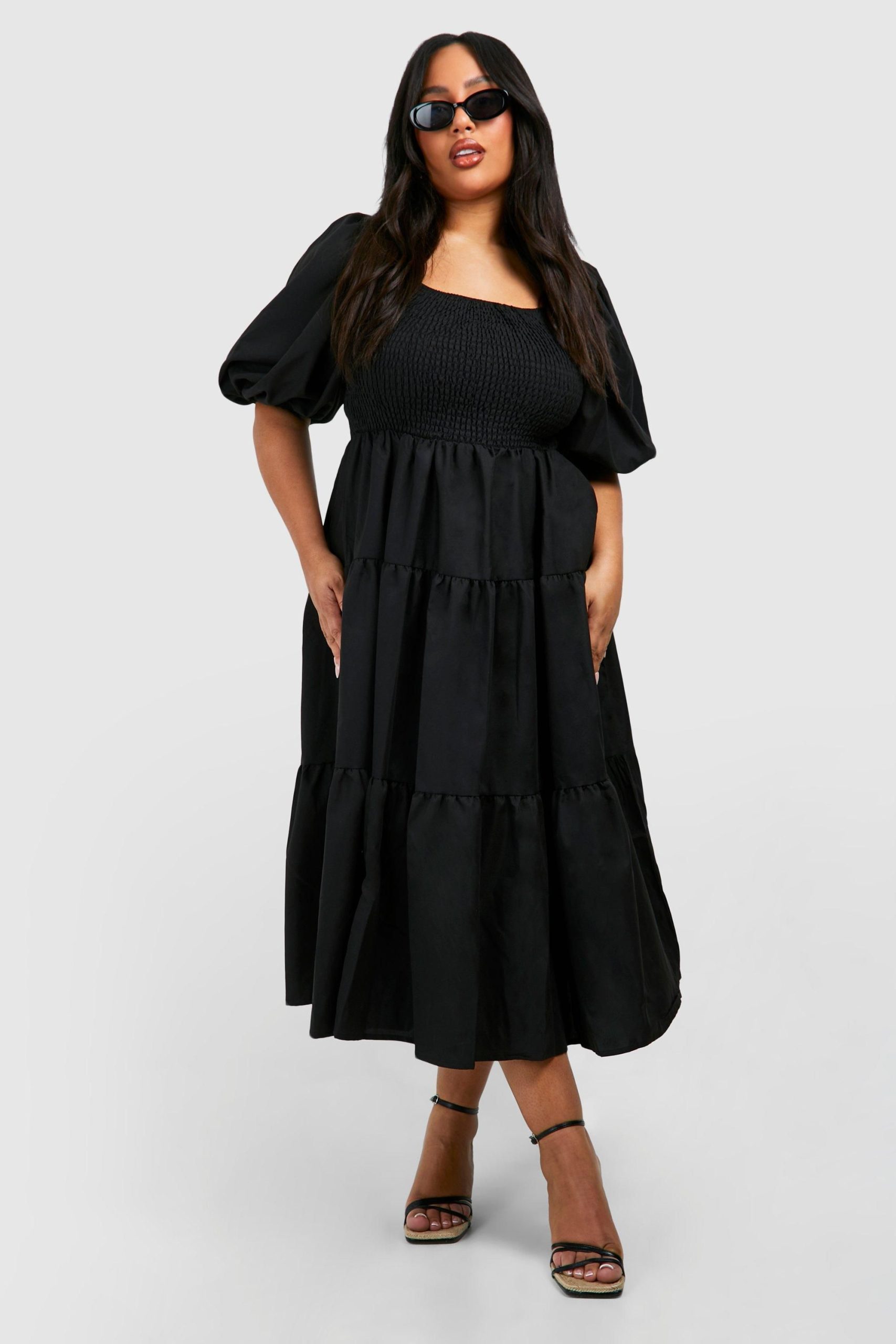 Plus Tiered Shirred Midaxi Smock Dress