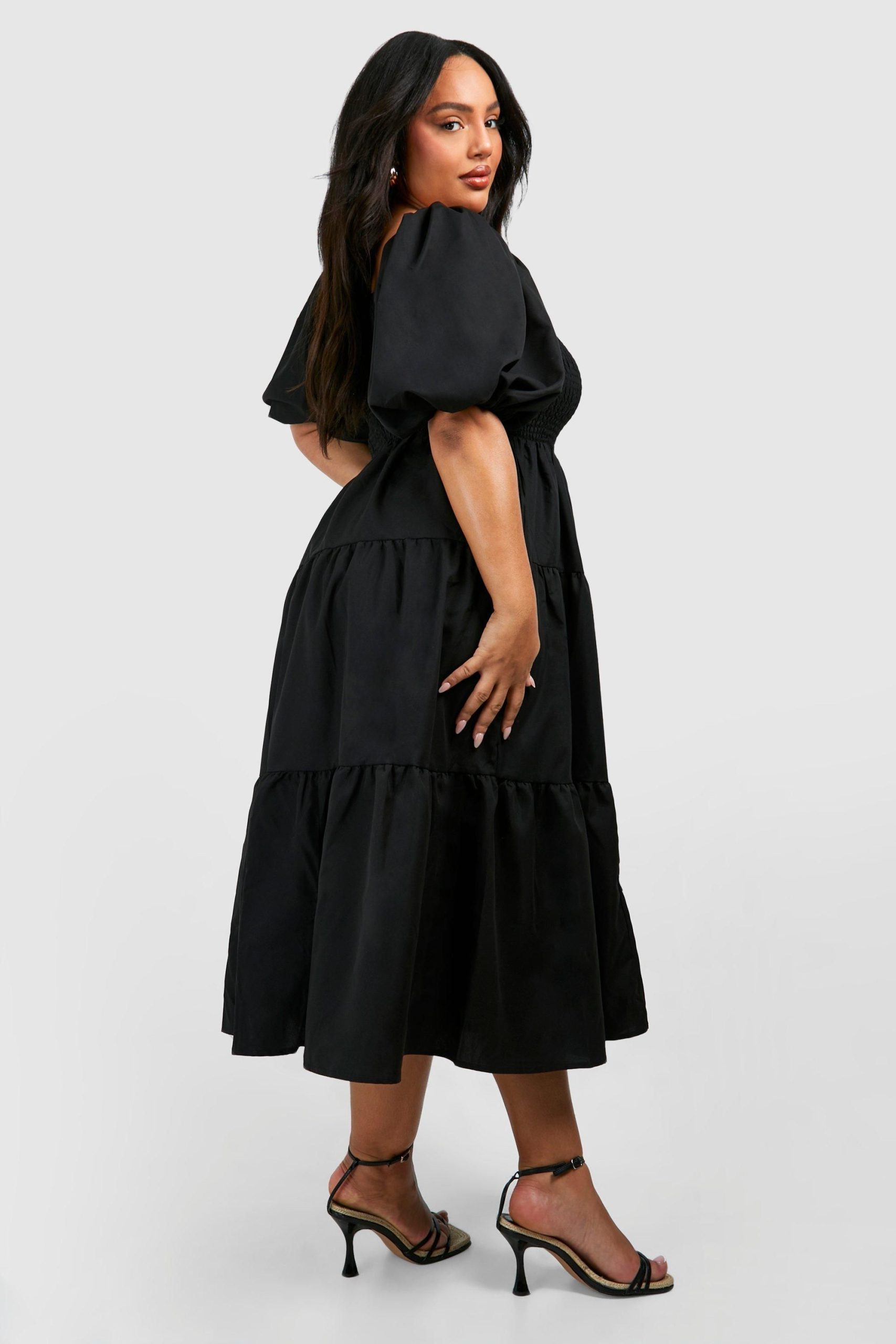 Plus Tiered Shirred Midaxi Smock Dress - Image 2