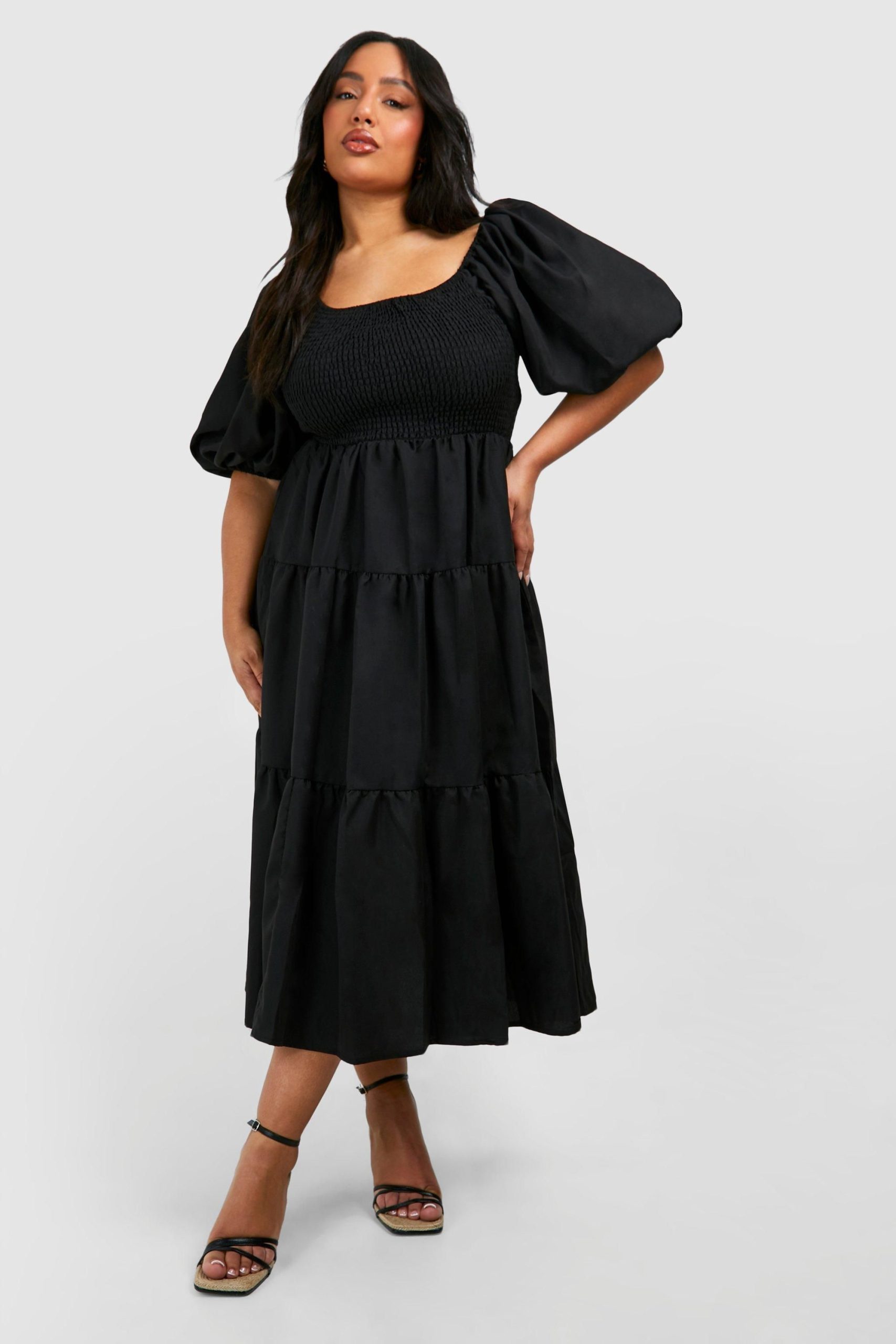 Plus Tiered Shirred Midaxi Smock Dress - Image 3