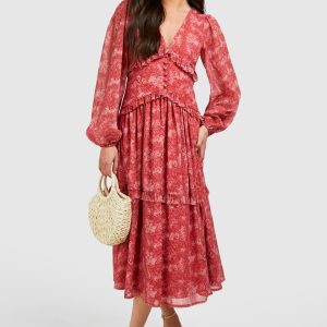 Paisley Print Ruffle Smock Dress
