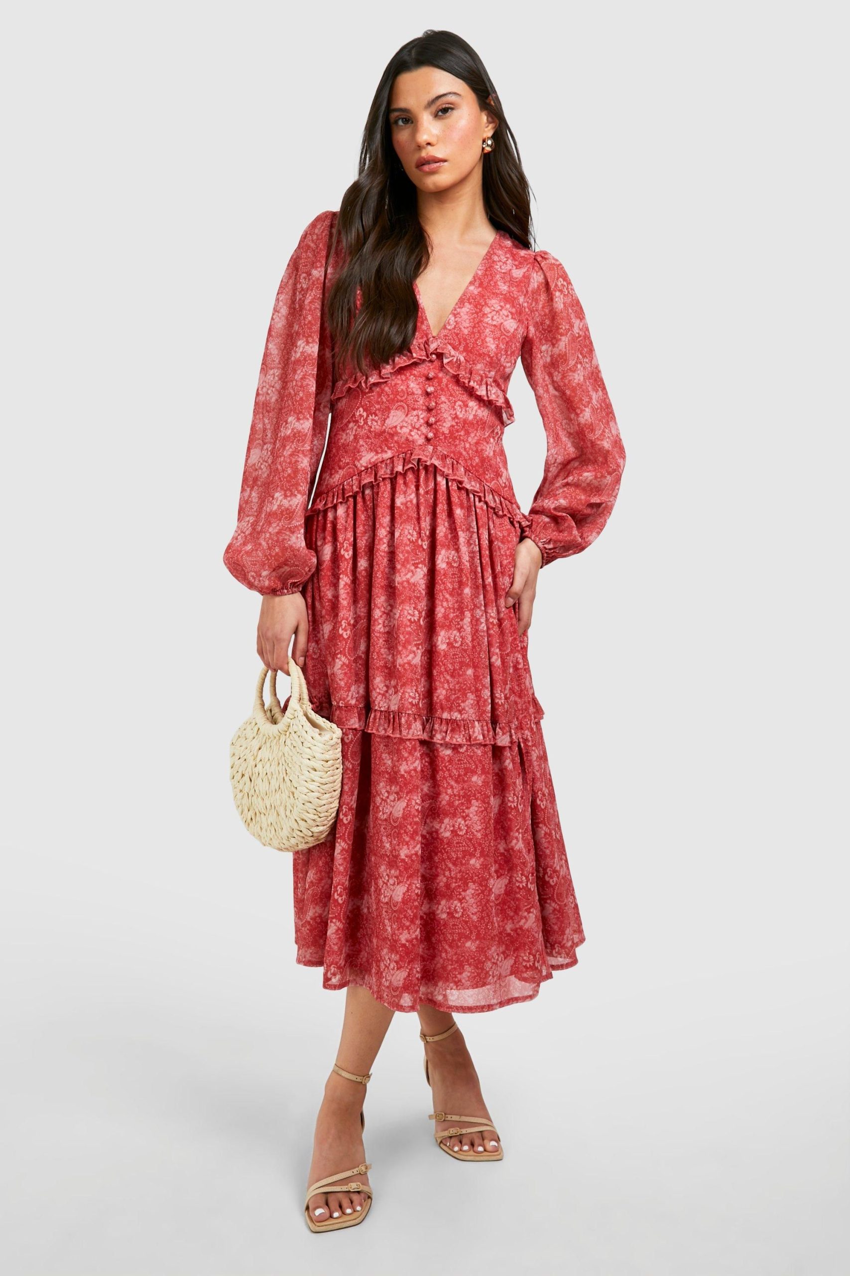 Paisley Print Ruffle Smock Dress