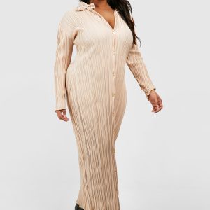 Plus Wide Plisse Midaxi Shirt Dress