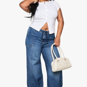 Plus Elasticated Waistband Wide Leg Jeans