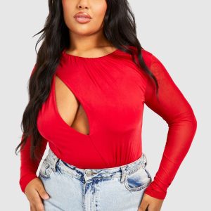 Plus Keyhole Mesh Sleeve Bodysuit