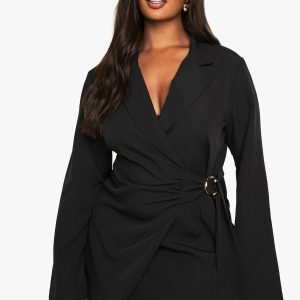 Plus Buckle Detail Tie Waist Tailored Blazer Dress