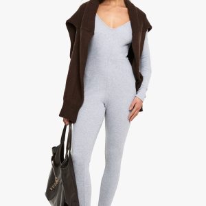 Basic Rib Plunge Unitard Jumpsuit