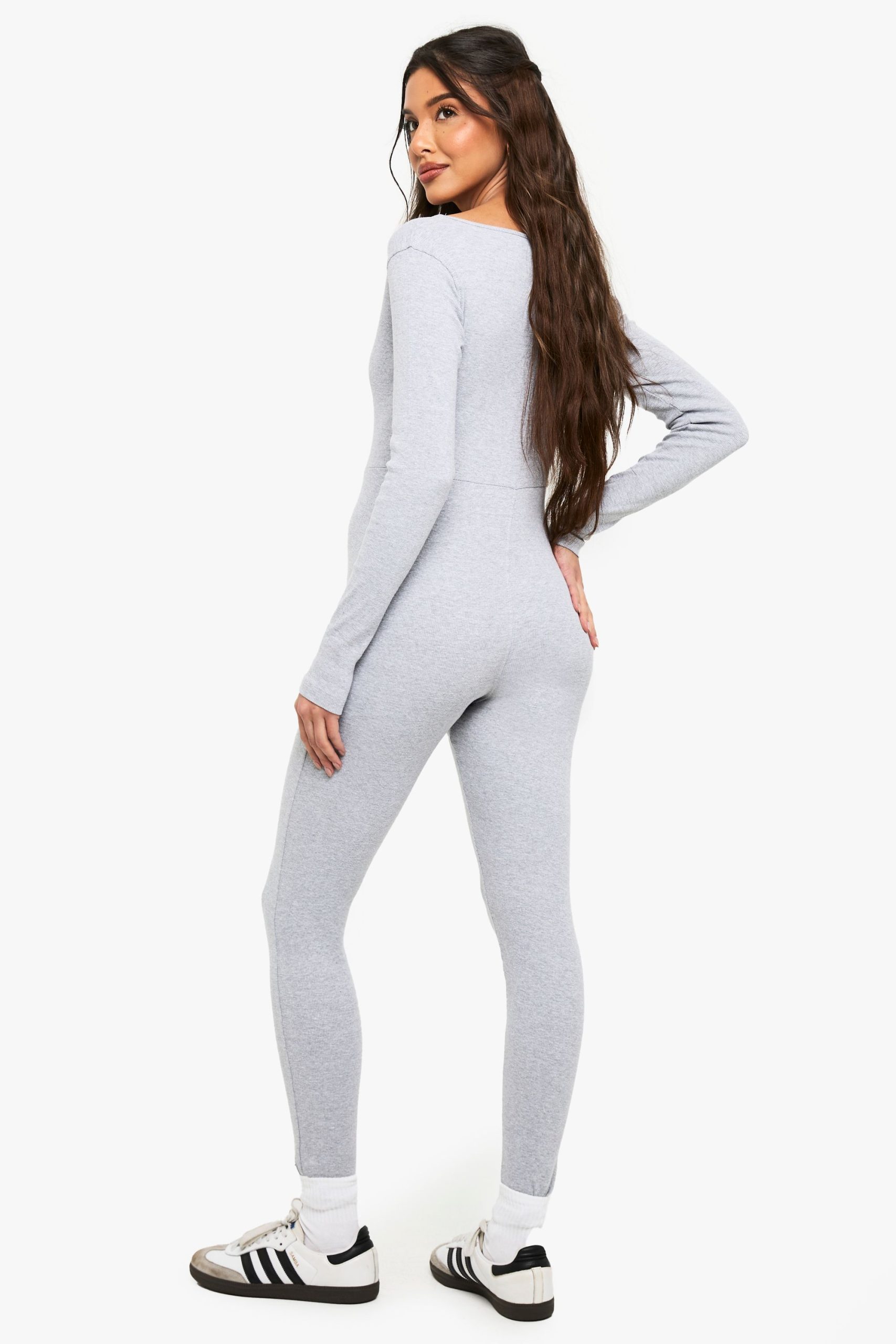 Basic Rib Plunge Unitard Jumpsuit - Image 2
