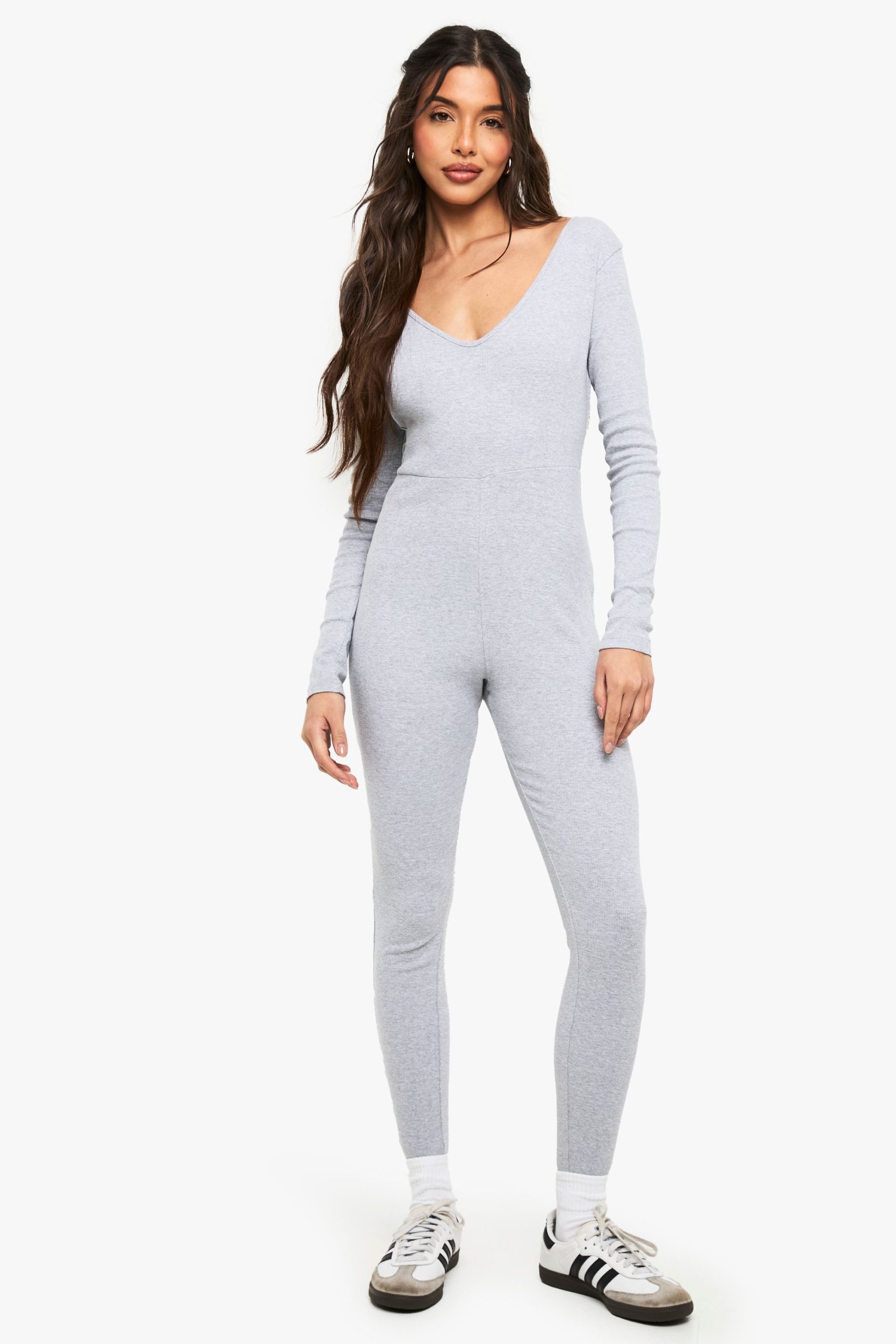 Basic Rib Plunge Unitard Jumpsuit - Image 3