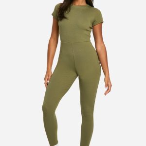 Basic Cap Sleeve Rib Unitard Jumpsuit