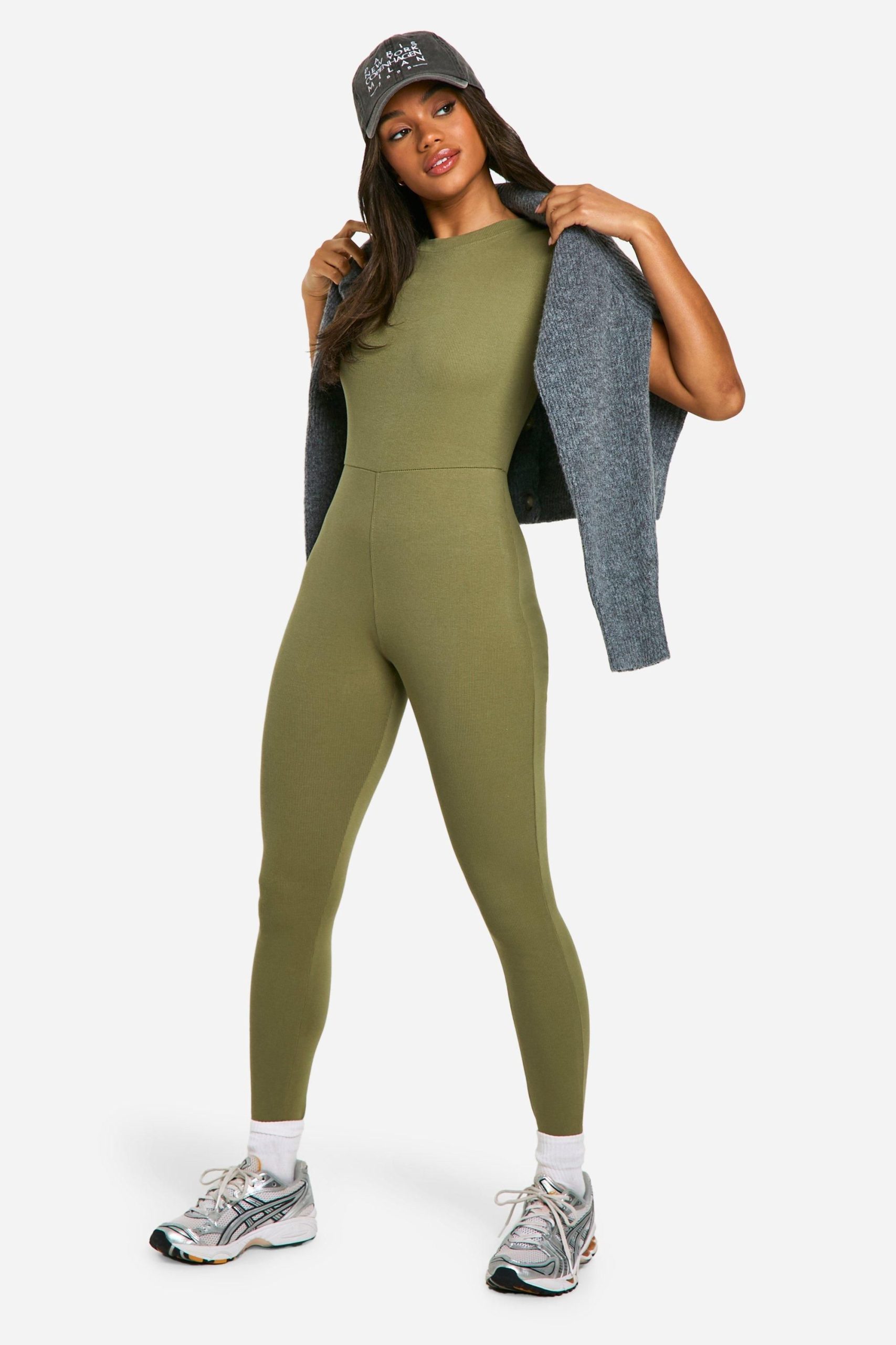 Basic Cap Sleeve Rib Unitard Jumpsuit - Image 3