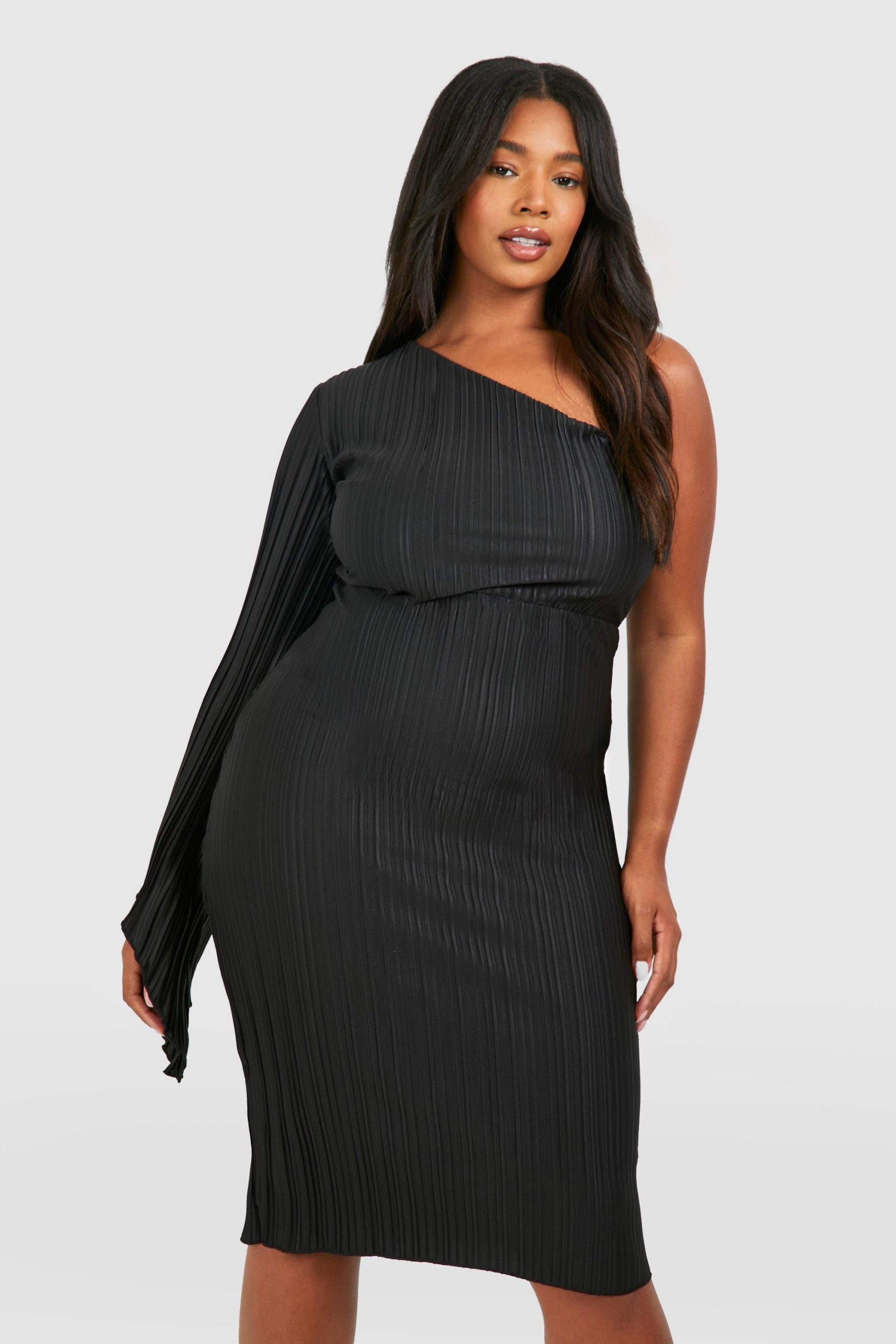 Plus Wide Plisse Cape Sleeve Detail Midi Dress - Image 3