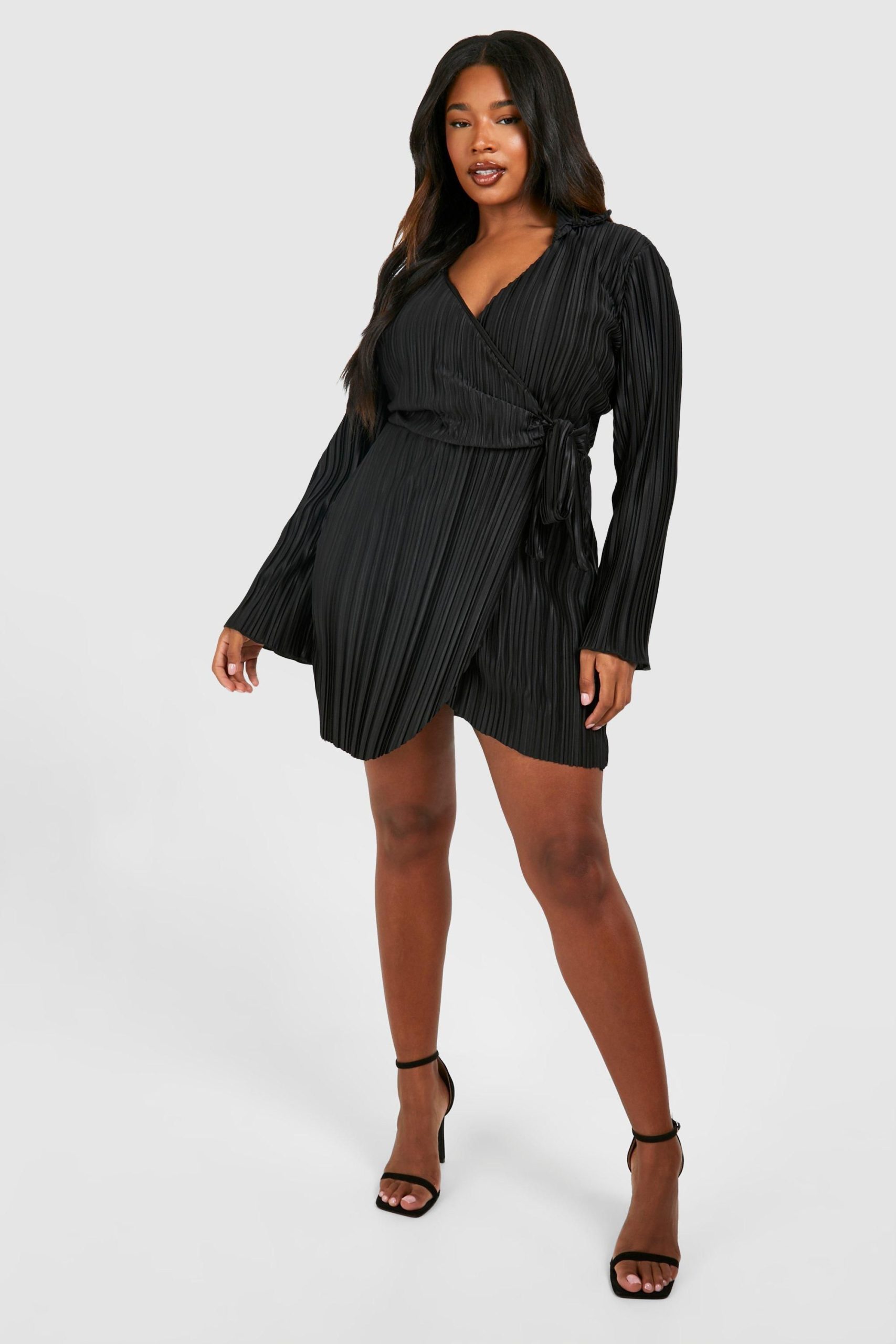 Plus Wide Plisse Wrap Shirt Dress