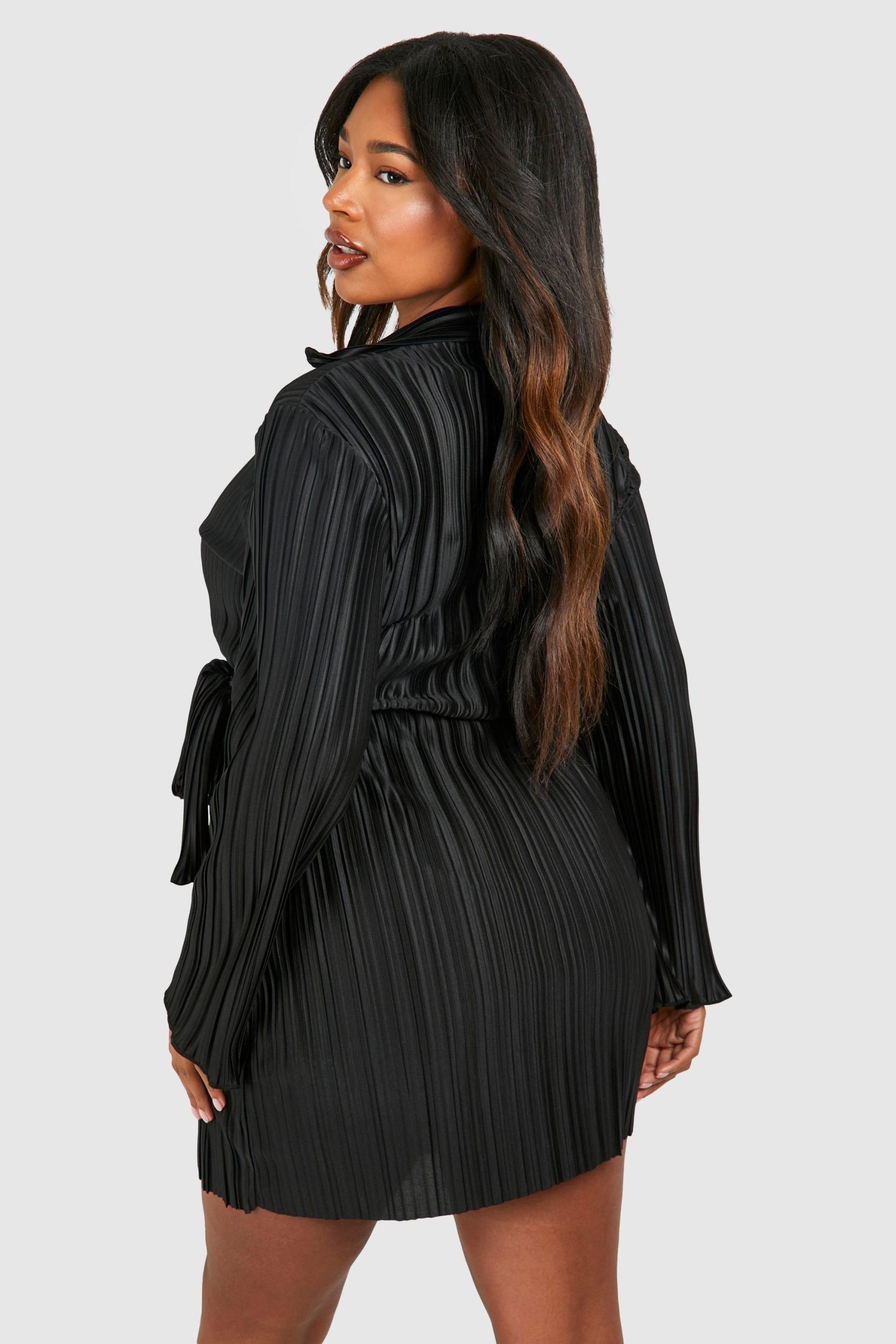 Plus Wide Plisse Wrap Shirt Dress - Image 2