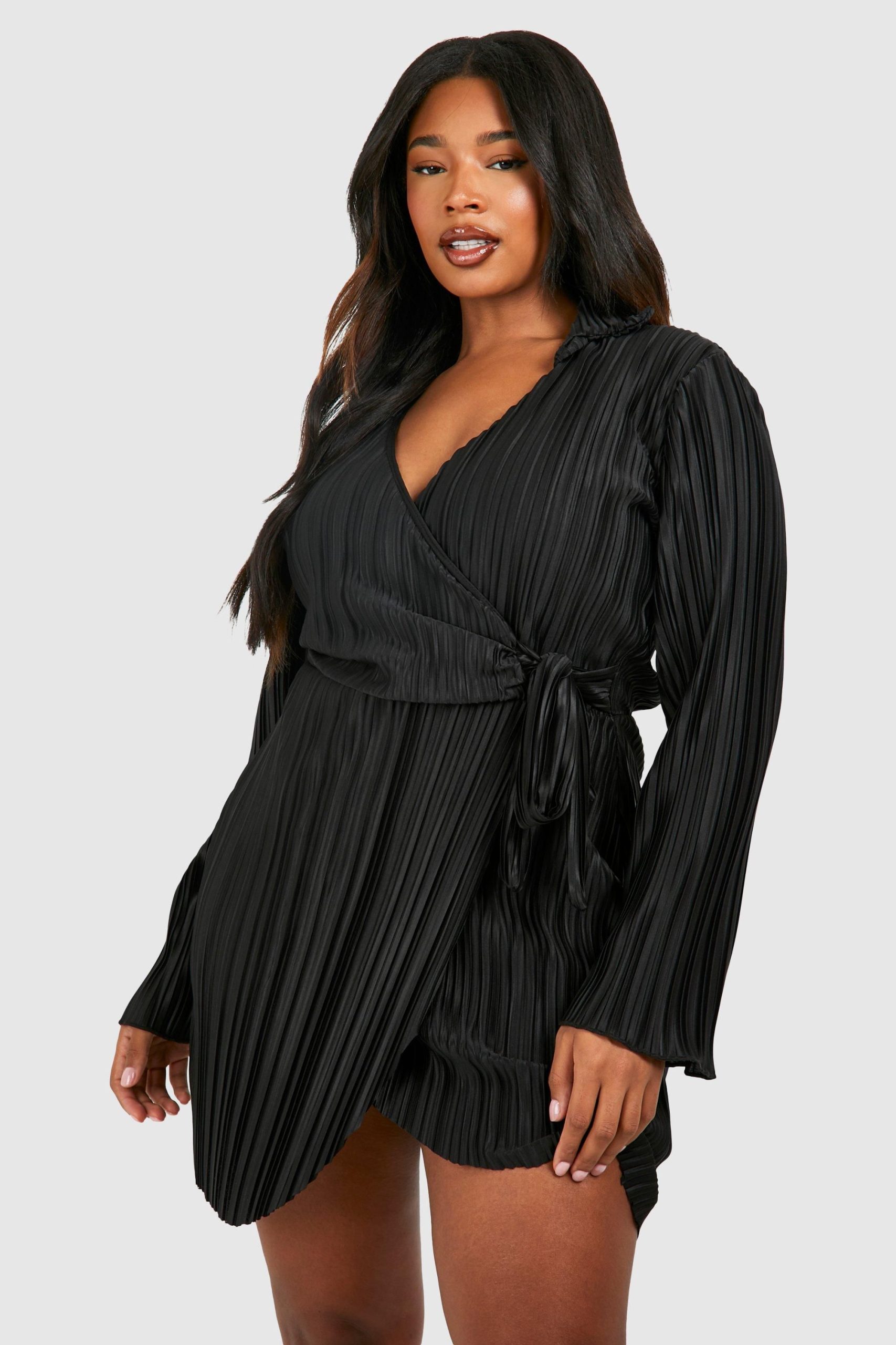 Plus Wide Plisse Wrap Shirt Dress - Image 3