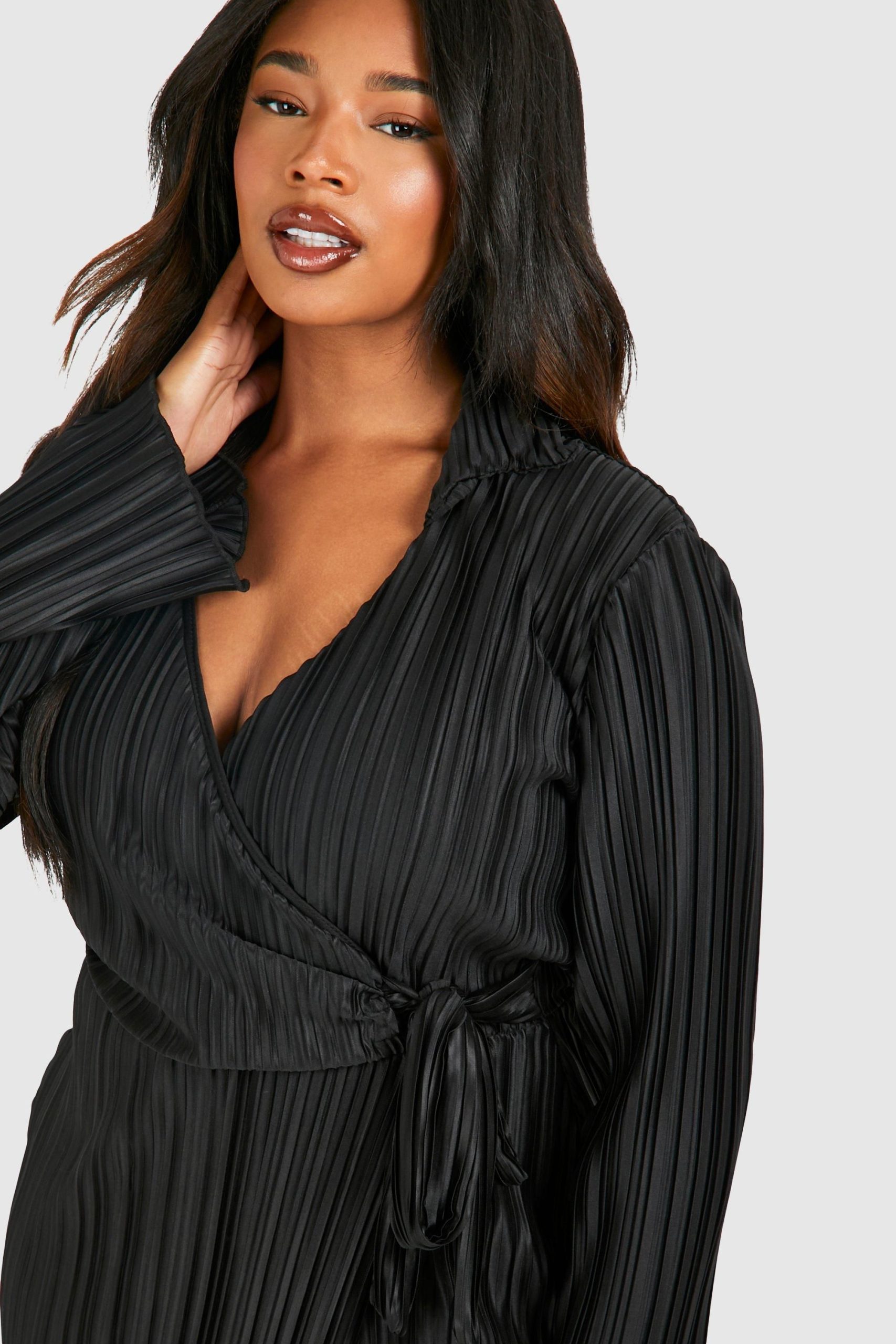 Plus Wide Plisse Wrap Shirt Dress - Image 4