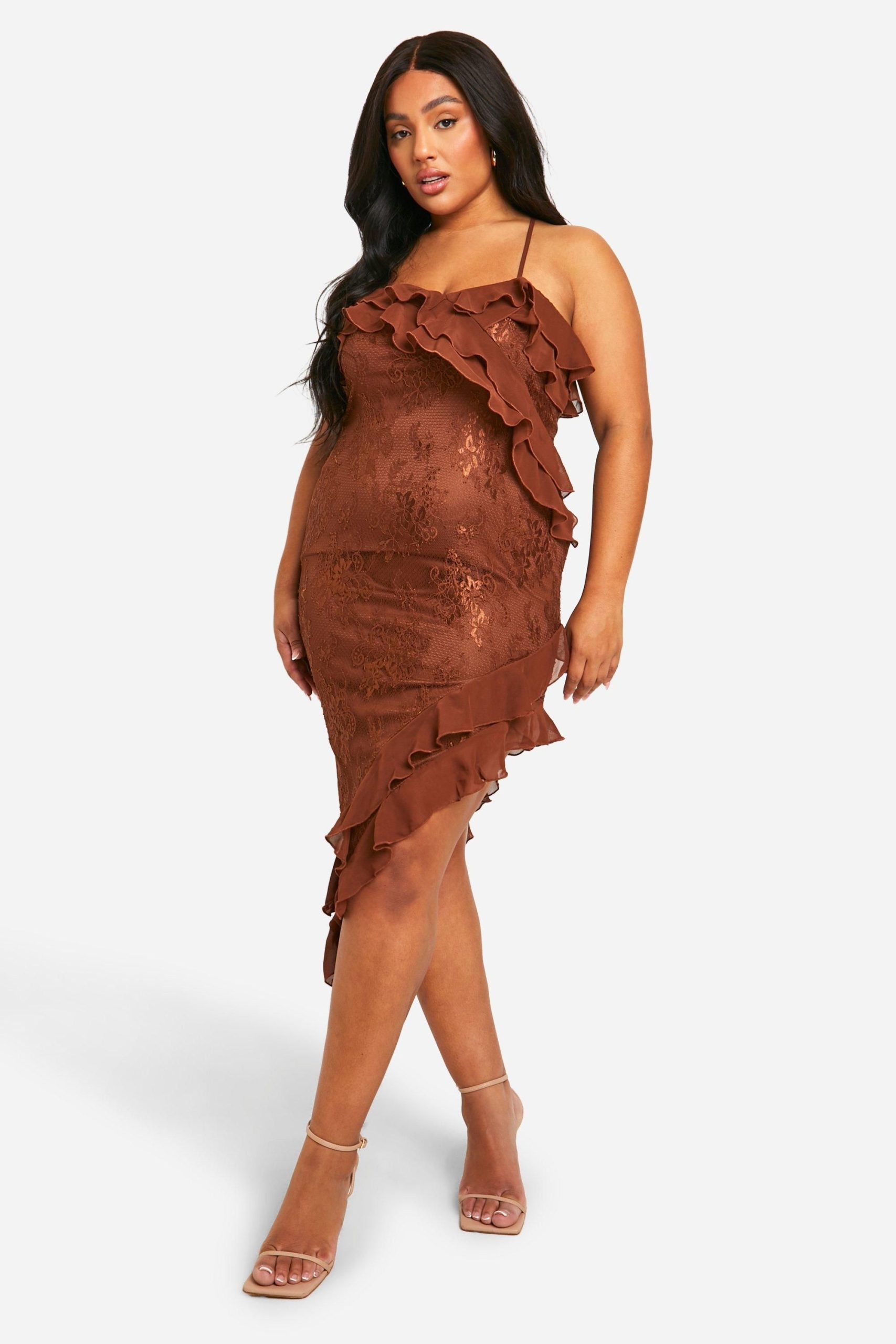 Plus Lace Frill Asymmetric Midaxi Dress - Image 3