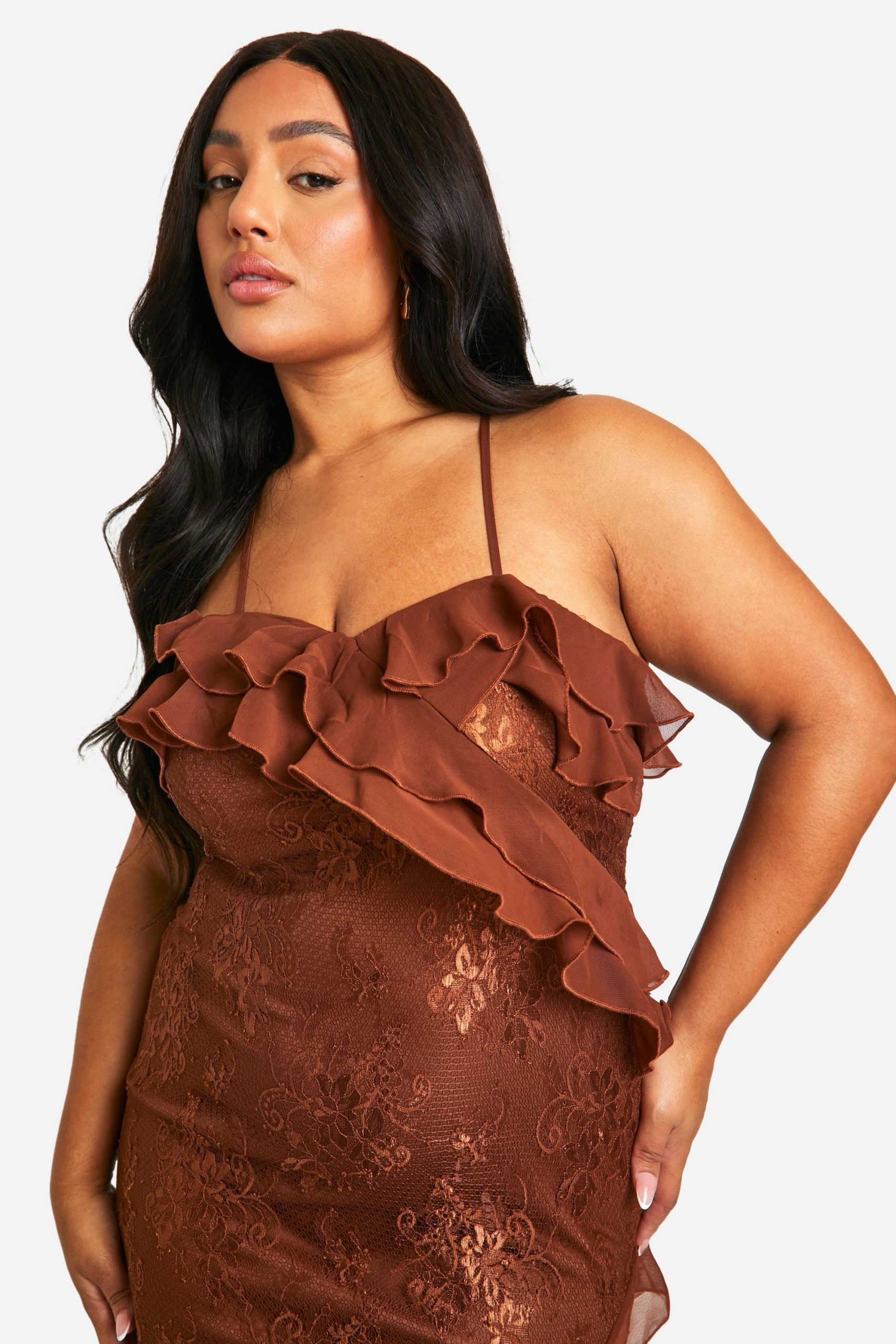 Plus Lace Frill Asymmetric Midaxi Dress - Image 4