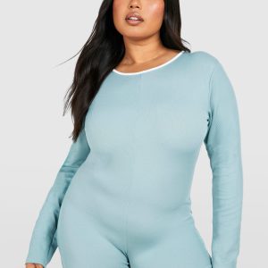 Plus Rib Contrast Binding Playsuit