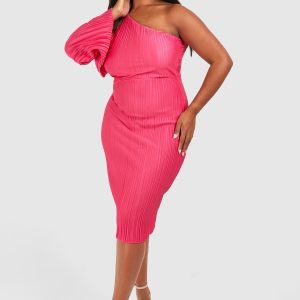 Plus Wide Plisse Cape Sleeve Detail Midi Column Dress