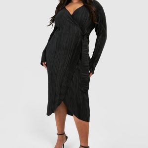 Plus Plisse Wrap Midi Dress