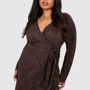 Plus Plisse Wrap Mini Dress