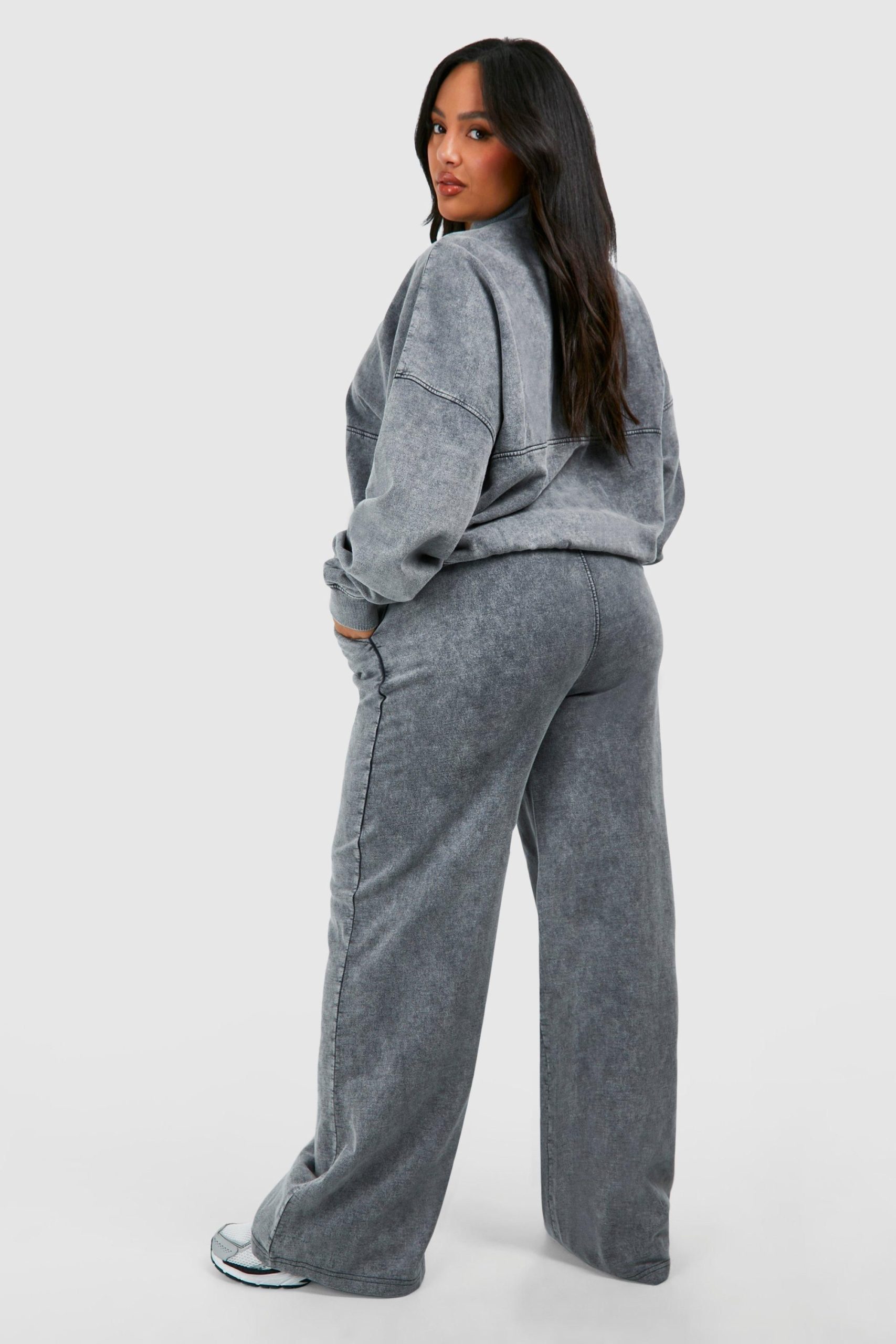 Plus Washed Zip Through Bomber Straight Leg Tracksuit - Image 2