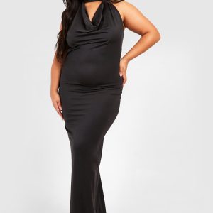 Plus Drape Halterneck Slinky Maxi Dress