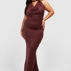 Plus Drape Halterneck Slinky Maxi Dress