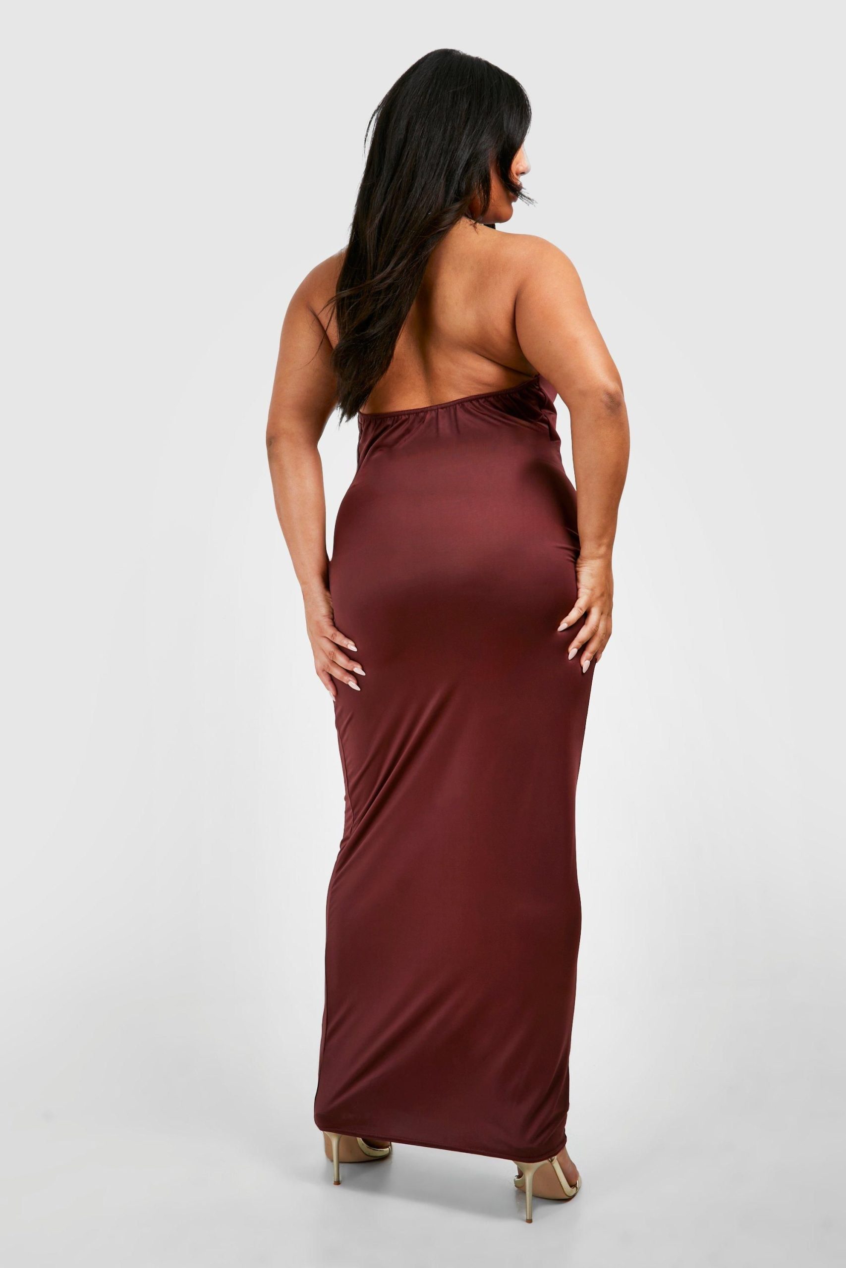 Plus Drape Halterneck Slinky Maxi Dress - Image 2